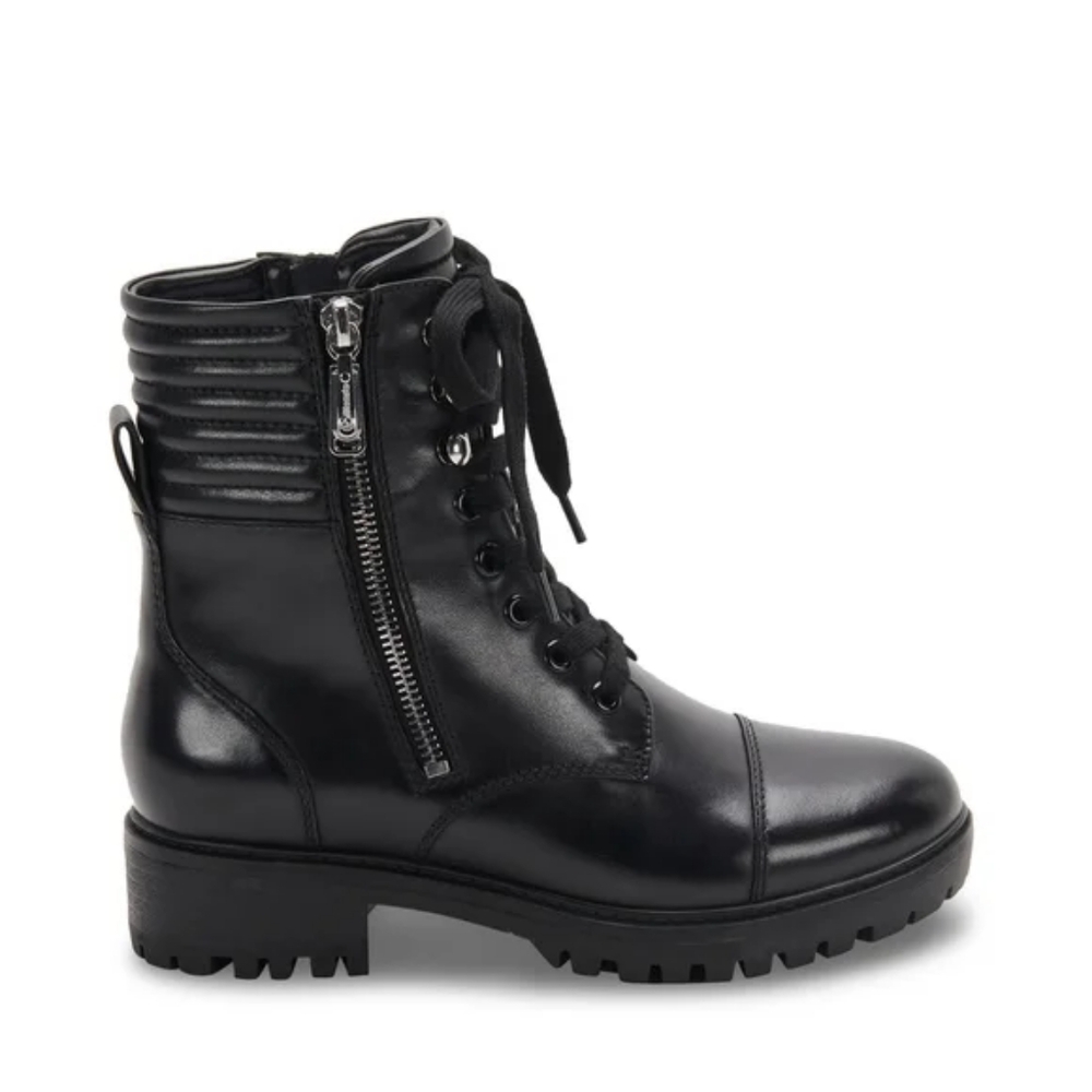 Blondo Maddy 100% Leather Waterproof Lace Up Side Zip Moto Boots Black Sz 7